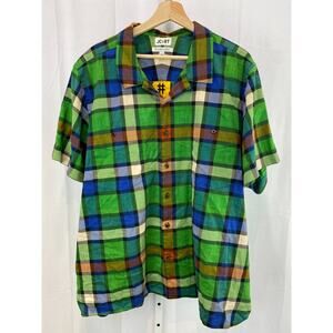 JCRT x Peanuts Portland Plaid Shirt Button Up Short Sleeve Cotton Green Multi 2X